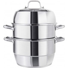 11.8 Inches (30cm) Heavy-Duty Stainless-Steel Steamer Pot, 3 Tier Food Stacked Stream Set